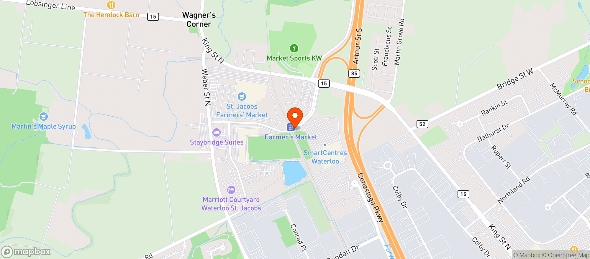 Map showing Walmart Waterloo, Ontario