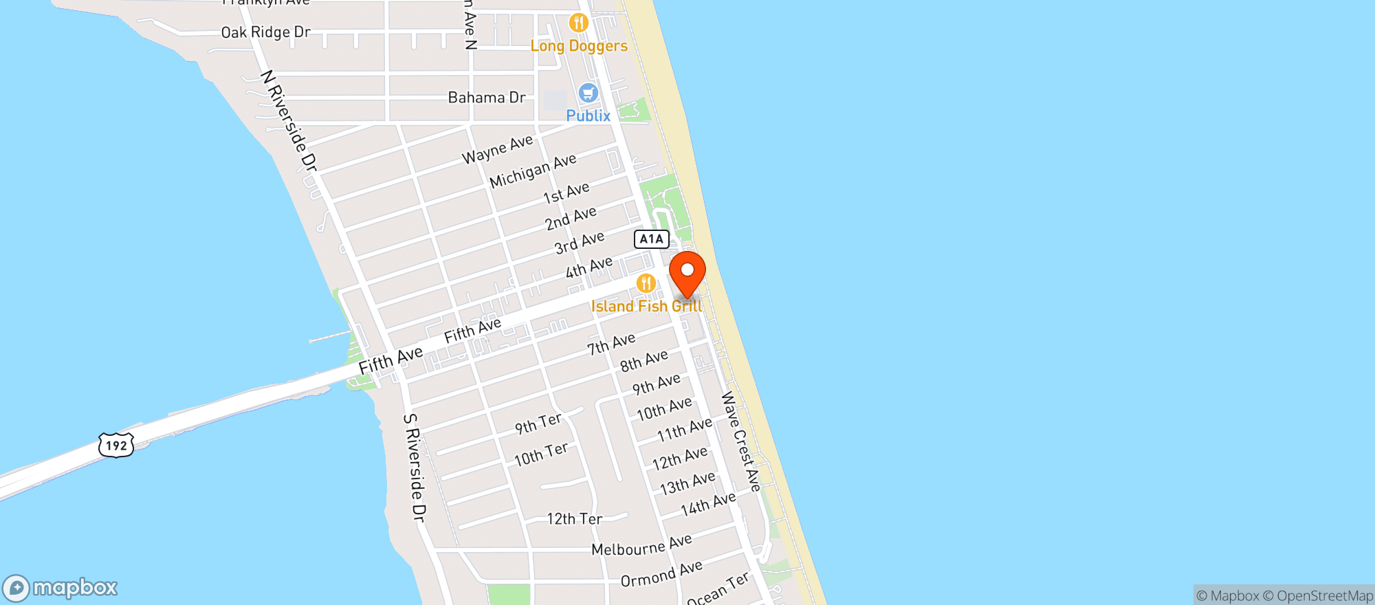 Map showing Boardwalk Bar & Grill