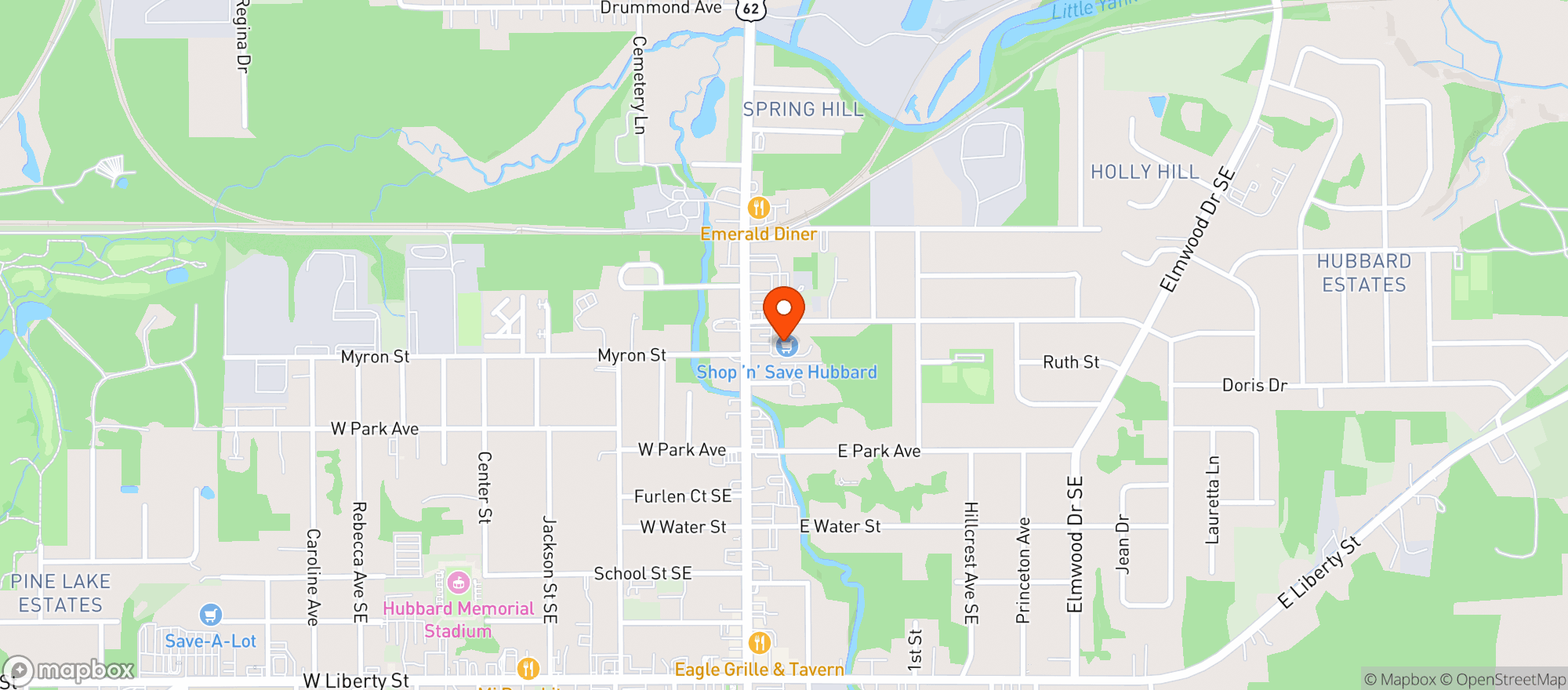 Map showing Shop N Save Hubbard