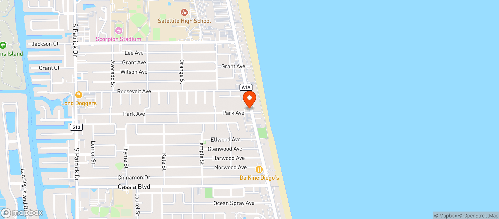 Map showing Sandbar Sports Grill