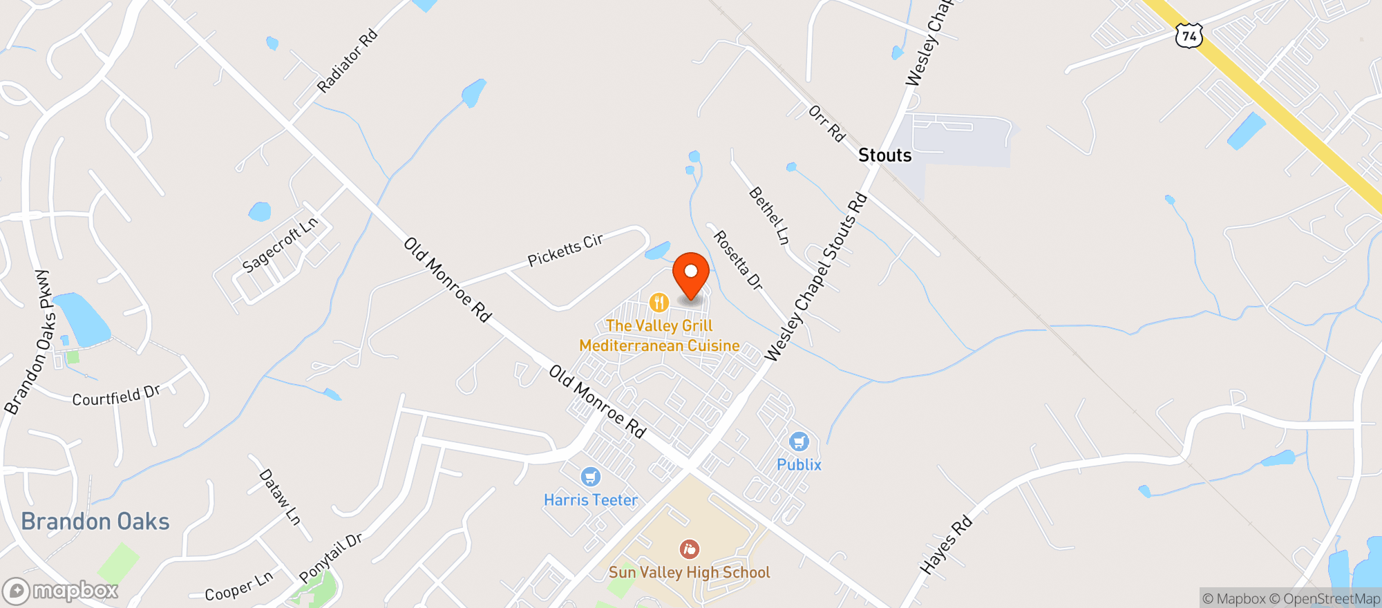 Map showing Hickory Tavern - Sun Valley