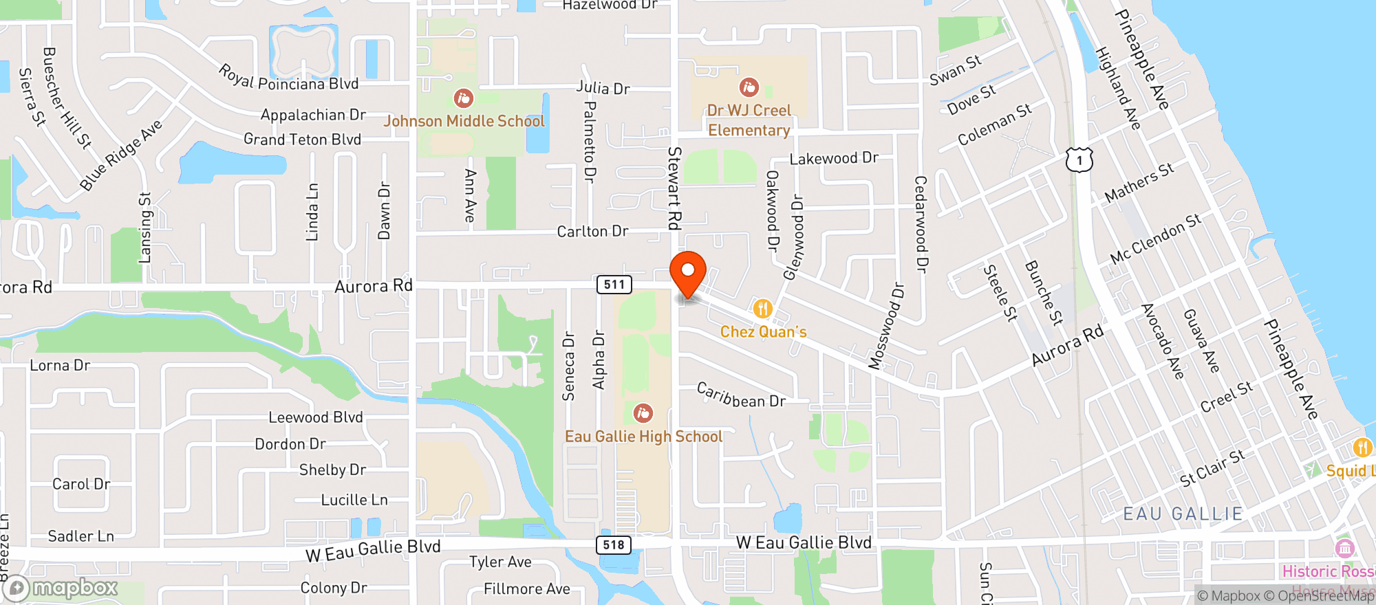 Map showing Aurora Food Mart