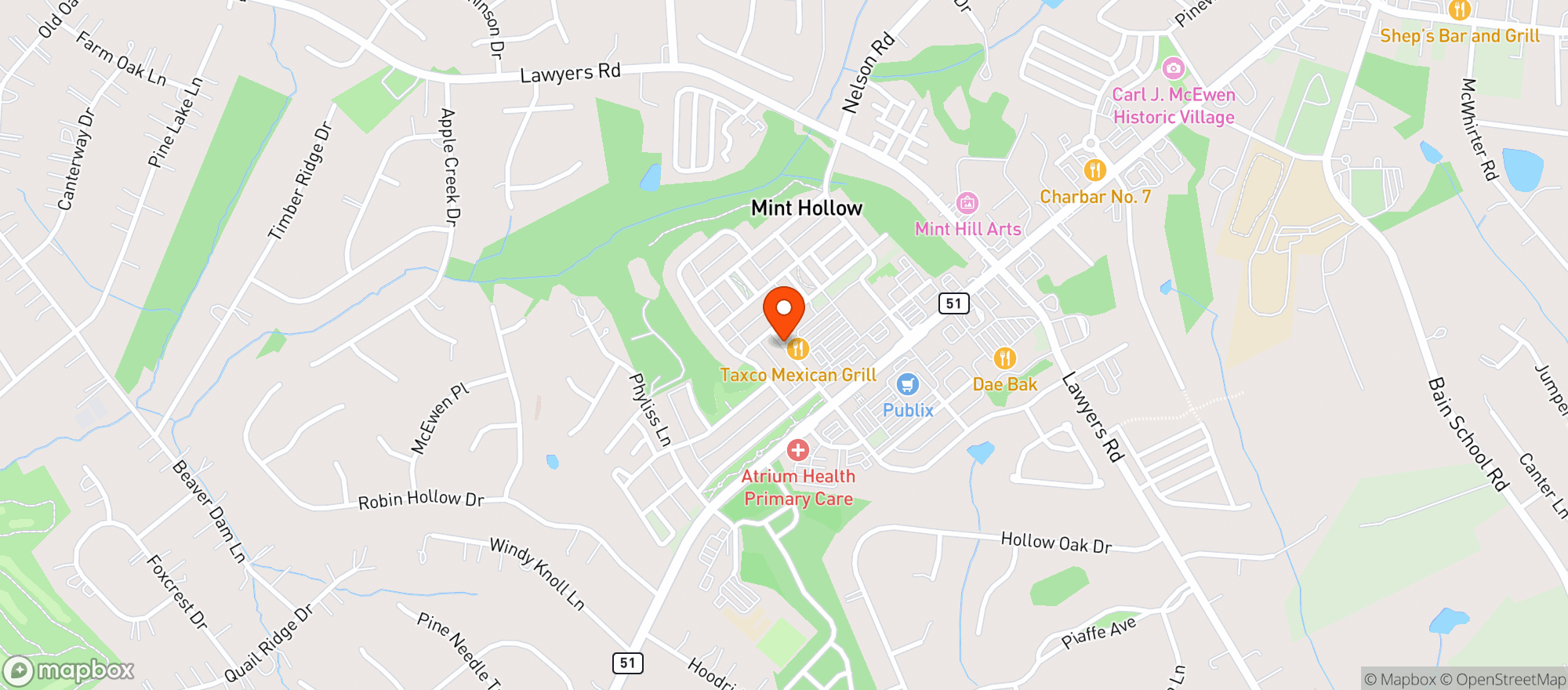 Map showing Taxco Mexican Grill