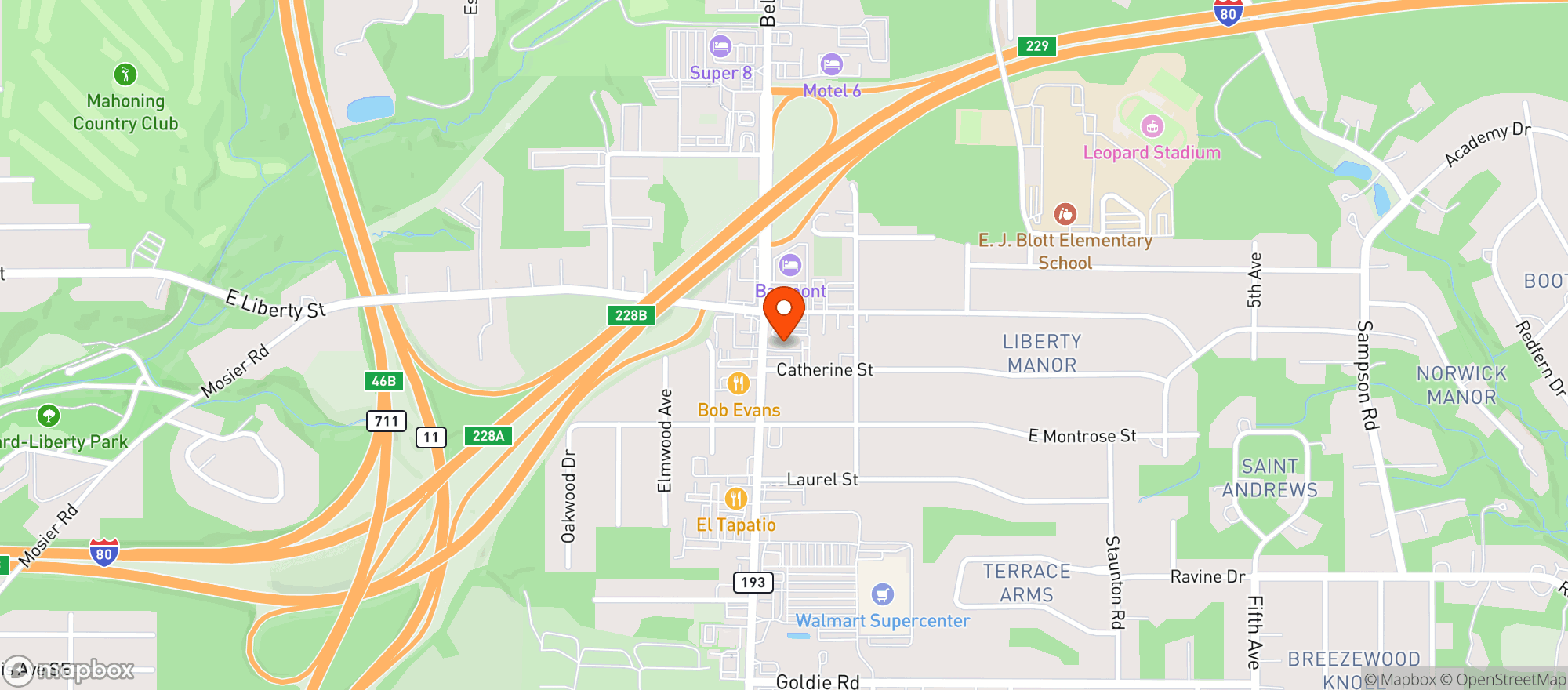 Map showing Bull & Bear Neighborhood Grille