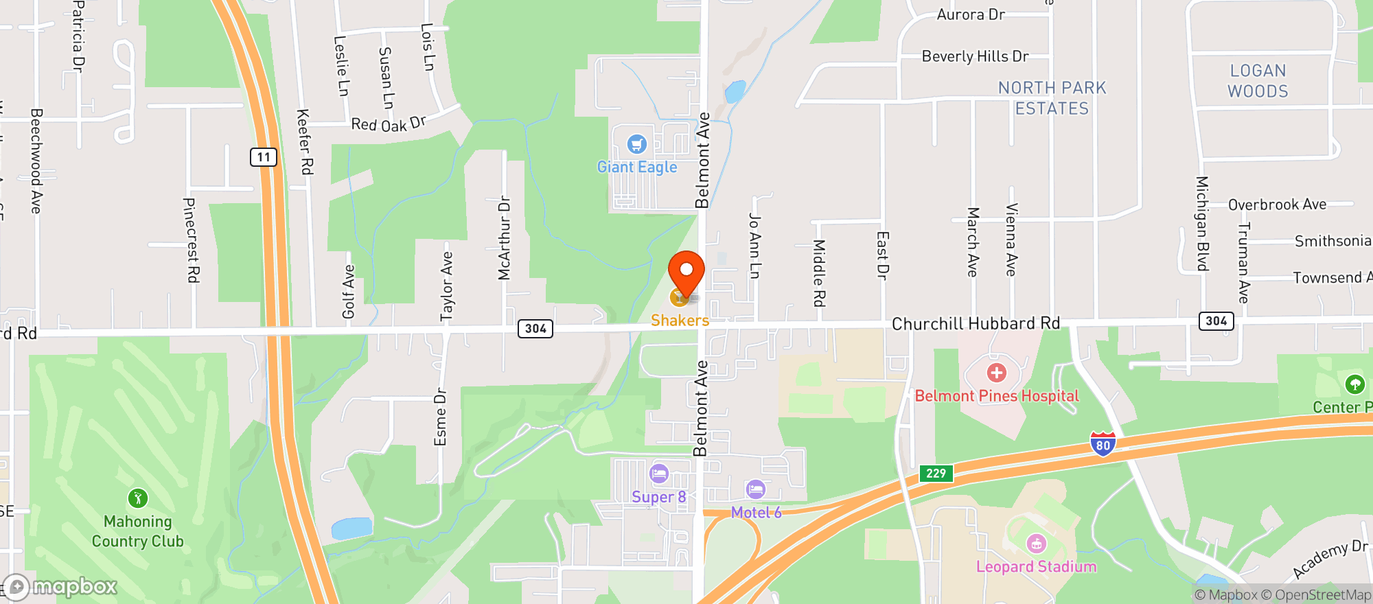 Map showing Shakers Bar & Grill