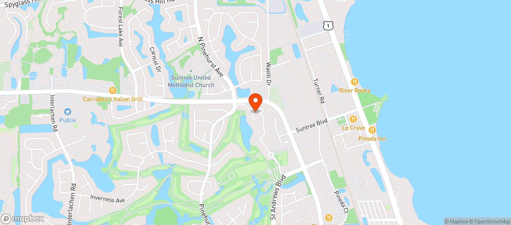 Map showing Suntree Country Club