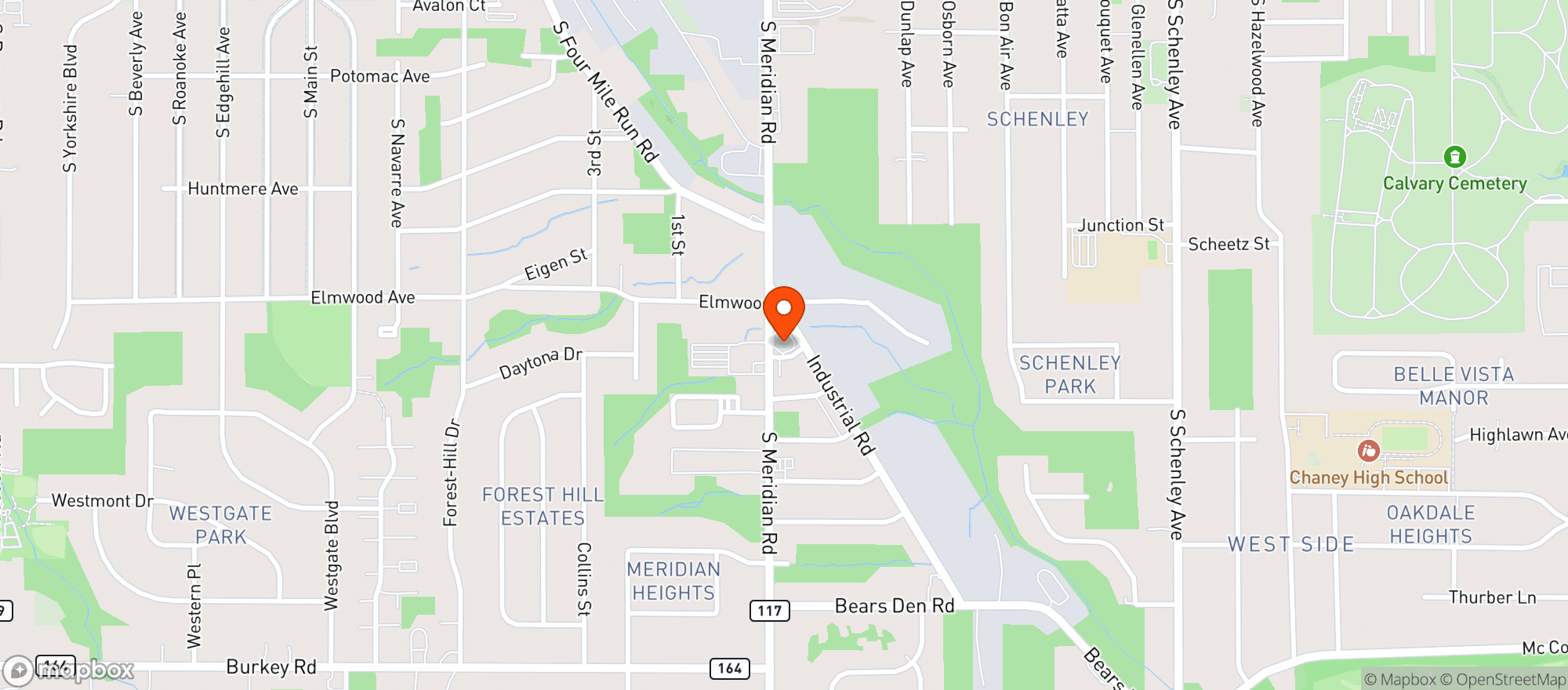 Map showing South Meridian Dr Thru