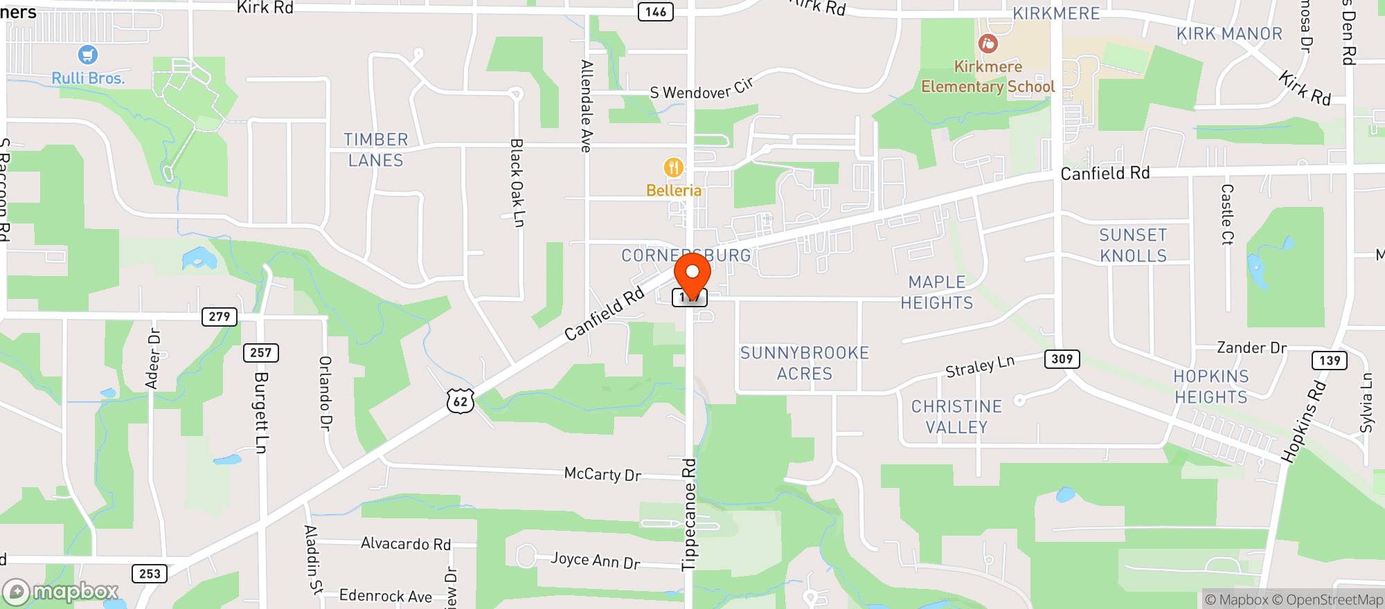 Map showing Cornersburg Party Shop