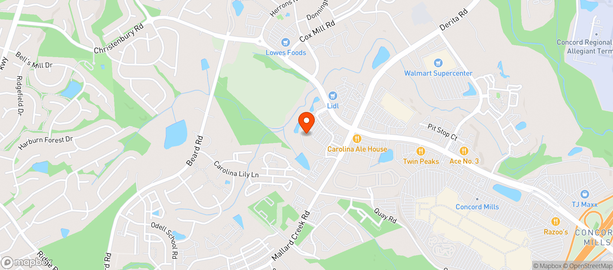 Map showing Earth Fare Market (Concord - 165)