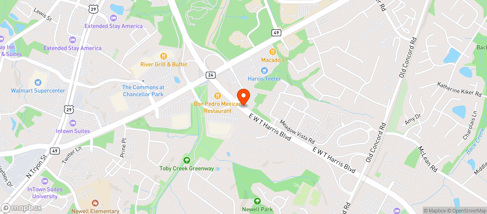 Map showing Monterrey Mexican Restaurant