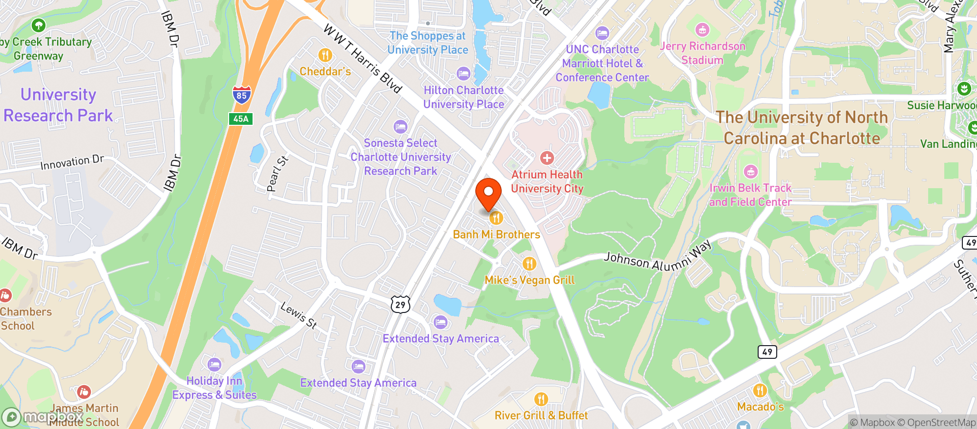Map showing Picasso S Sports Cafe-university
