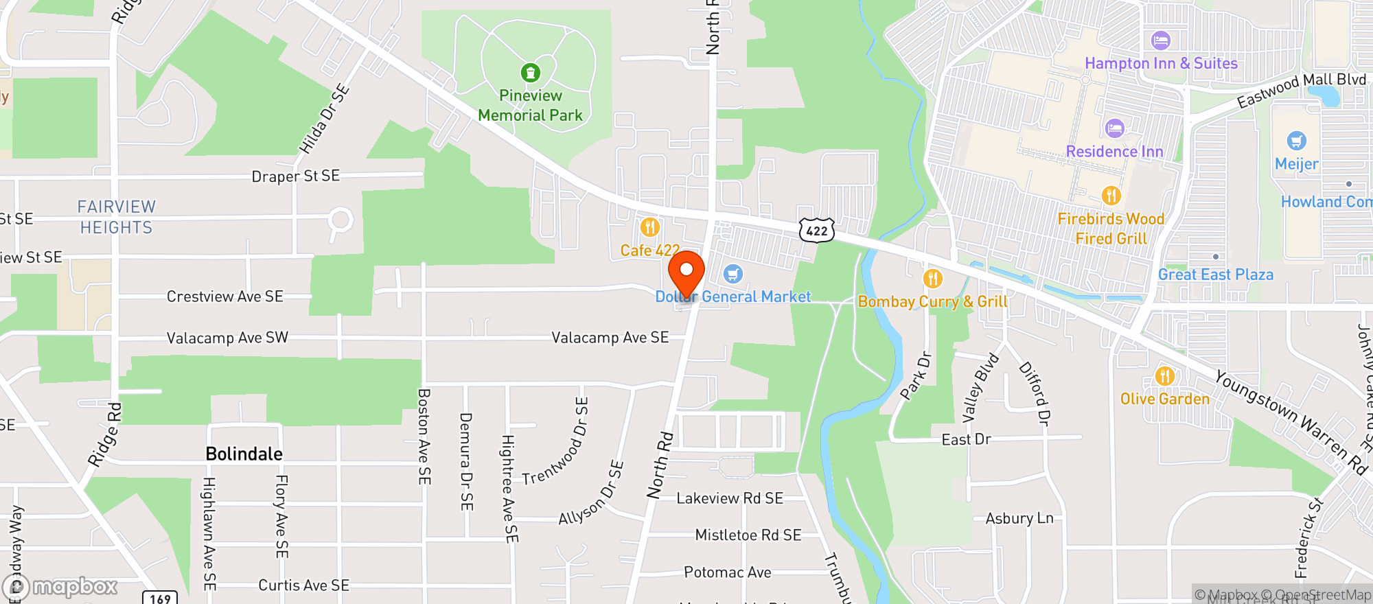 Map showing Fat Rogers Drive Thru