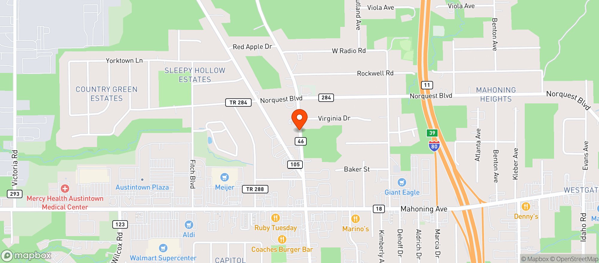 Map showing Austintown Beer & Wine