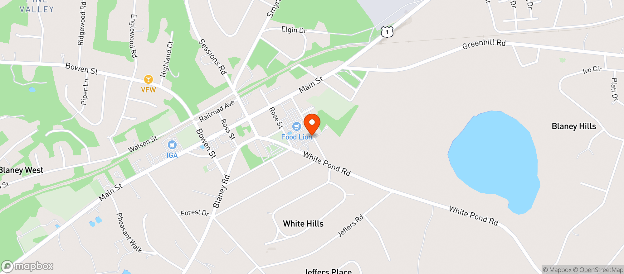Map showing Blaneys Backyard Grille