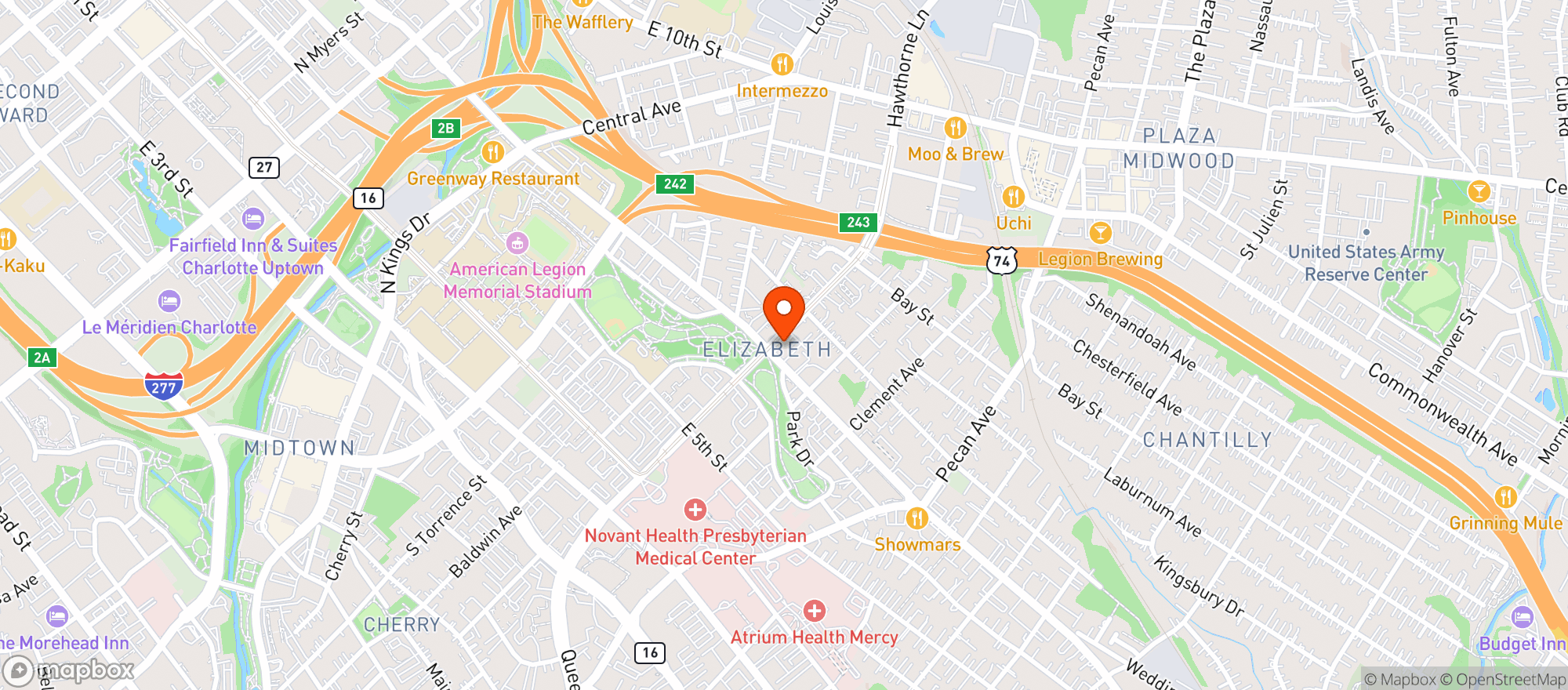 Map showing Hawthornes Ny Pizza Bar