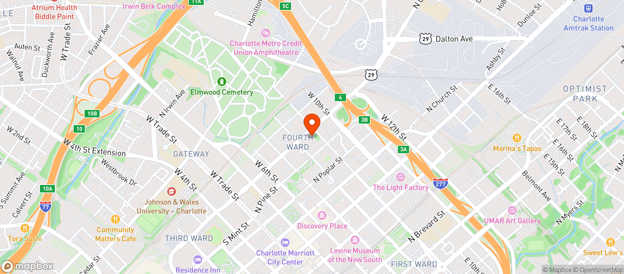 Map showing Fourth Ward Market - Charlotte