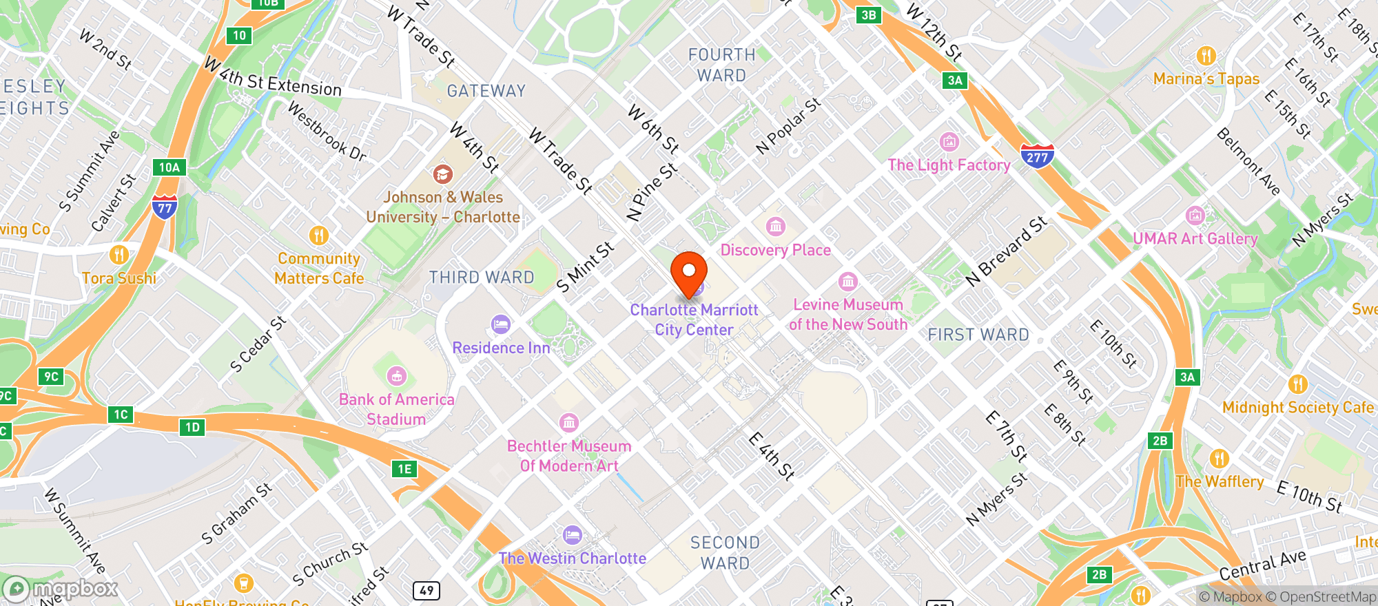 Map showing Charlotte City Club