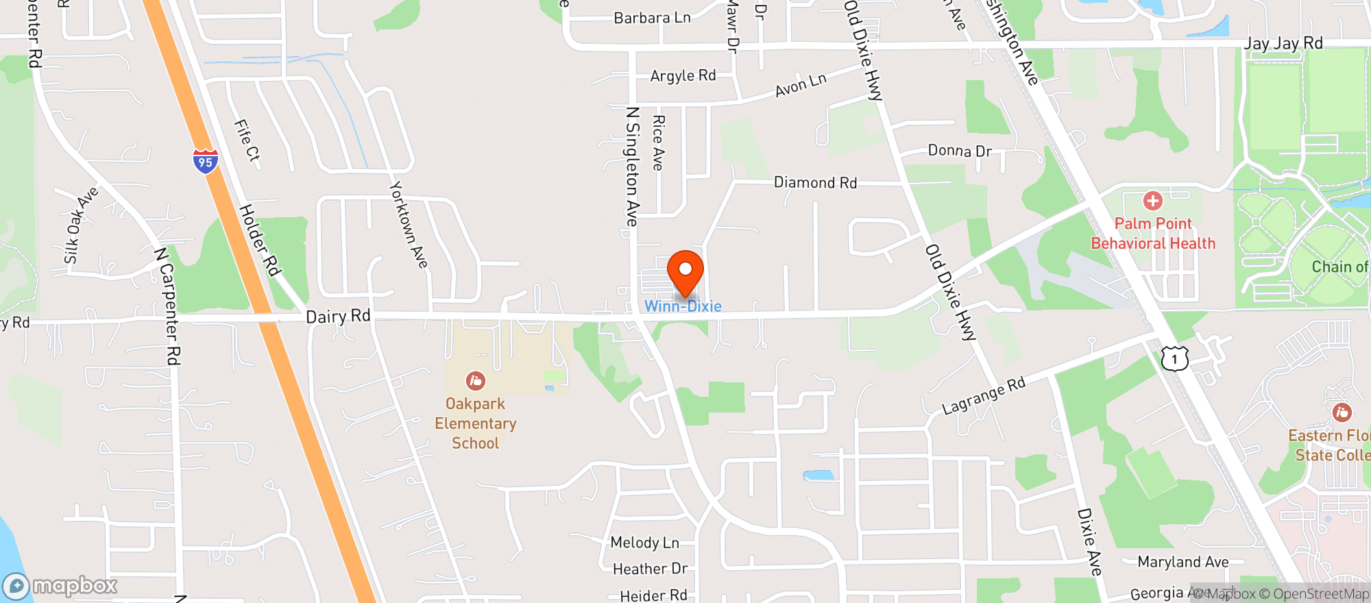 Map showing Winn Dixie #2338 (liquor)