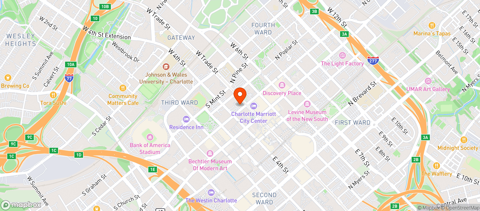Map showing Grand Bohemian Hotel