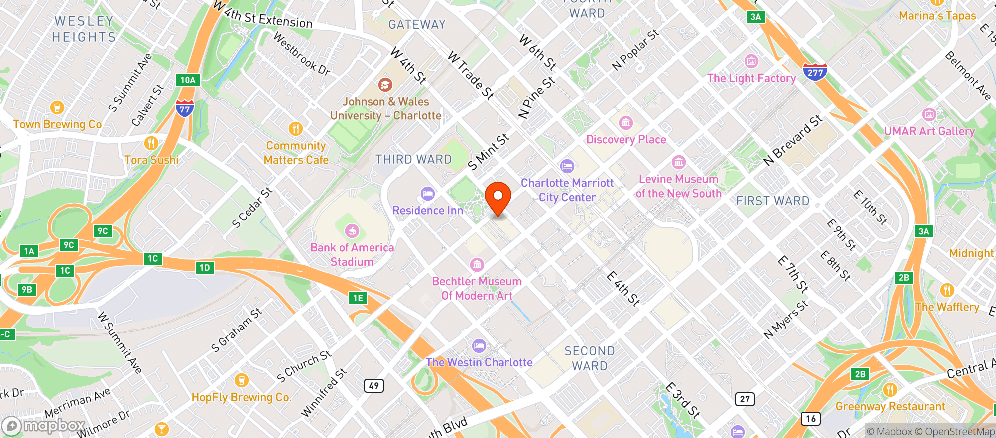 Map showing Kimpton Tryon Park Hote #cltkm