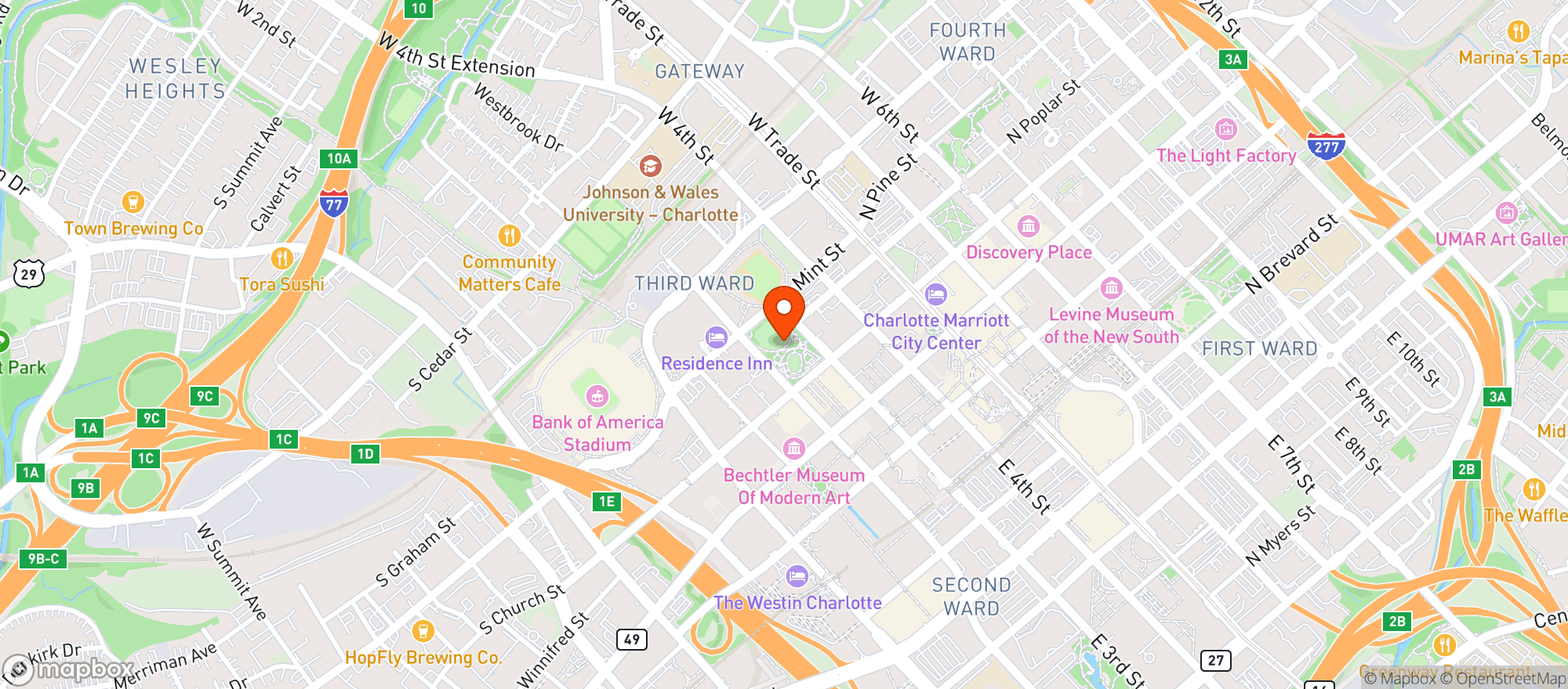 Map showing Romare Bearden Park