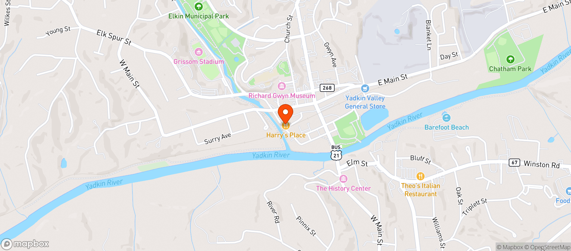 Map showing Harrys Place