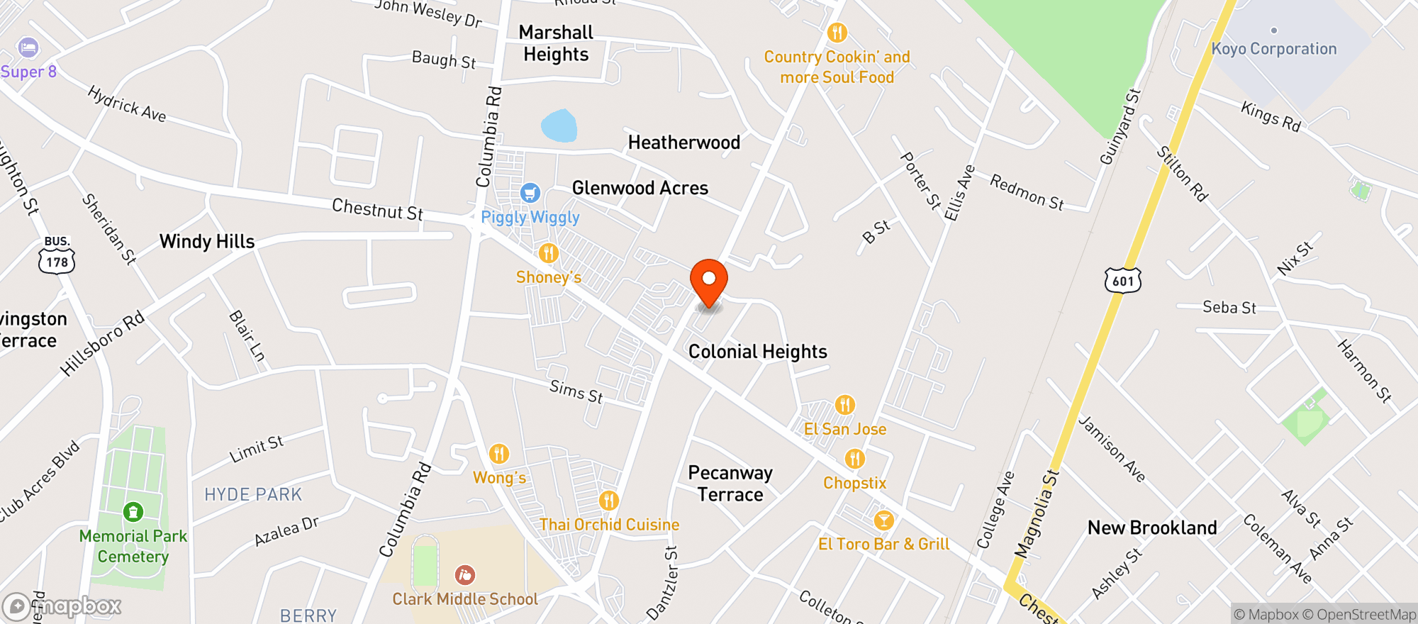 Map showing Ecig Orangeburg 