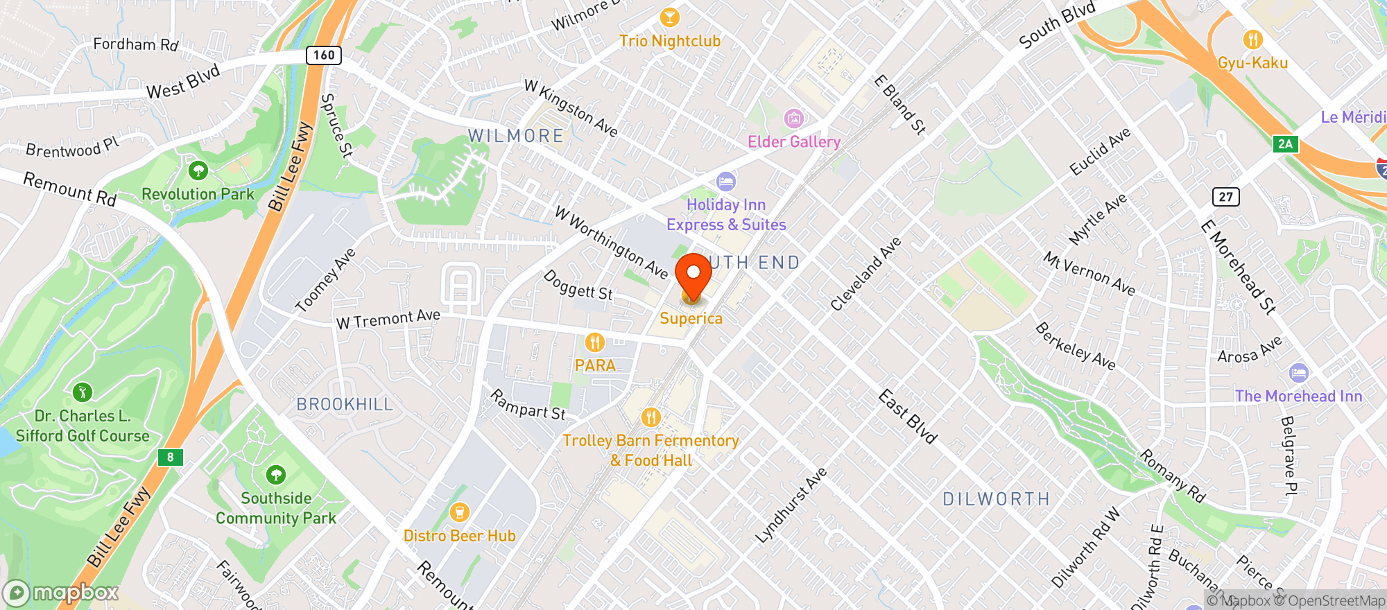 Map showing Barcelona Restaurant & Wine Bar
