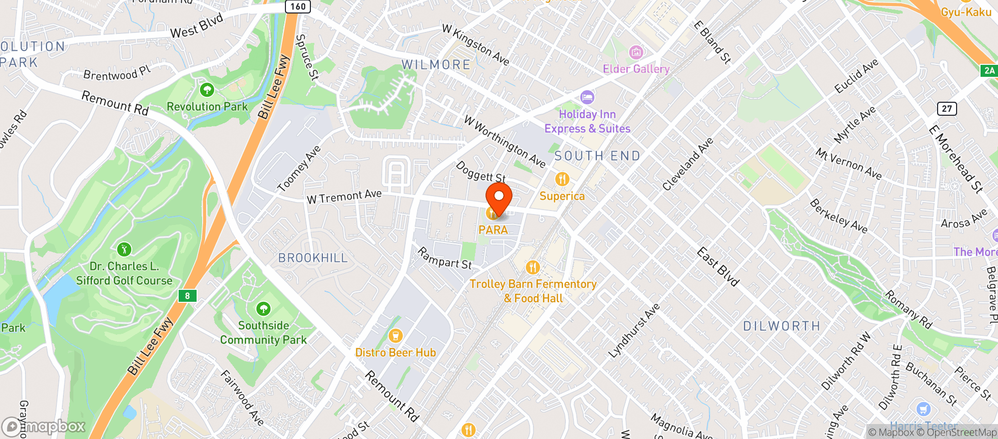 Map showing Blinders Sports Lounge