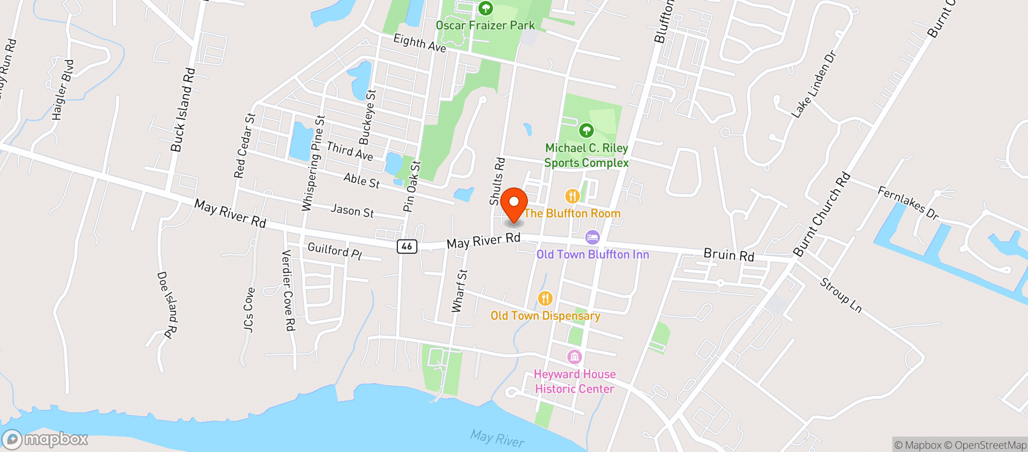 Map showing Bluffton Market (chs)