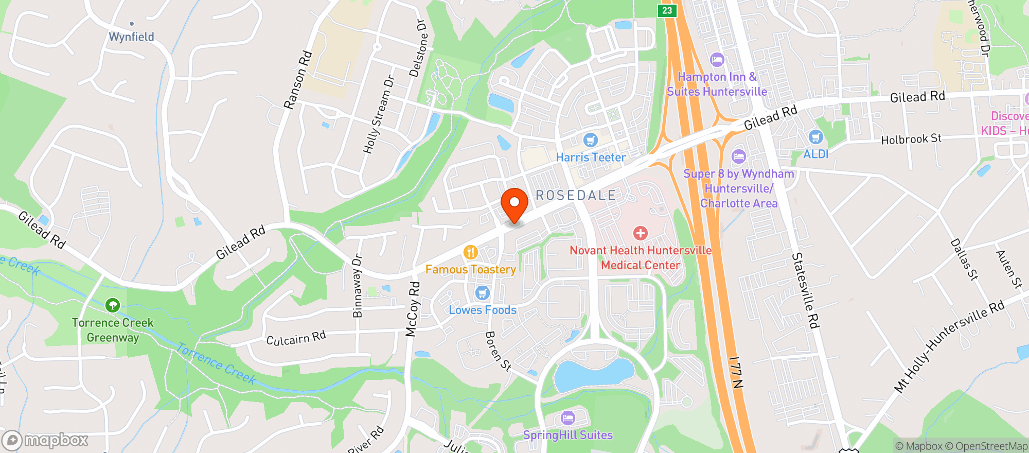 Map showing Pinkys Westside Grill