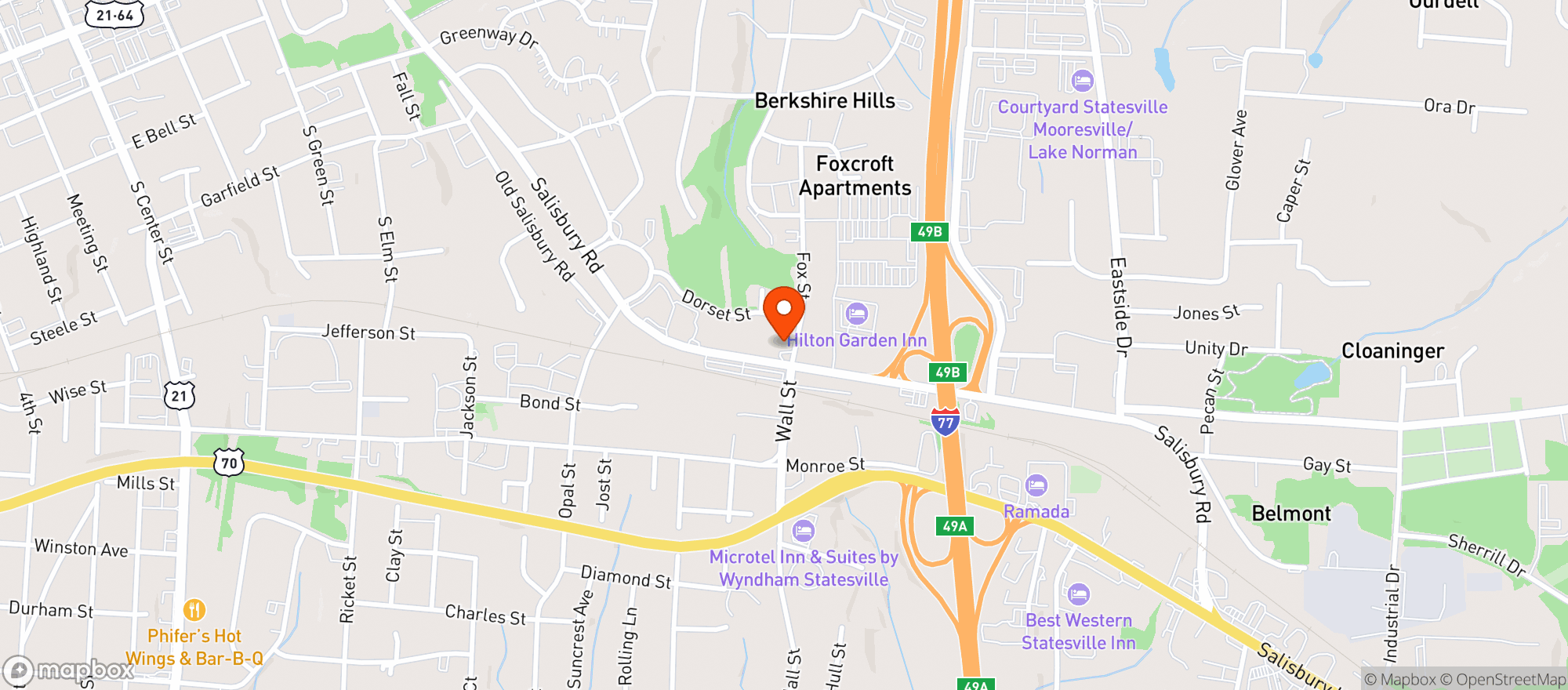 Map showing Food Mart (Statesville)
