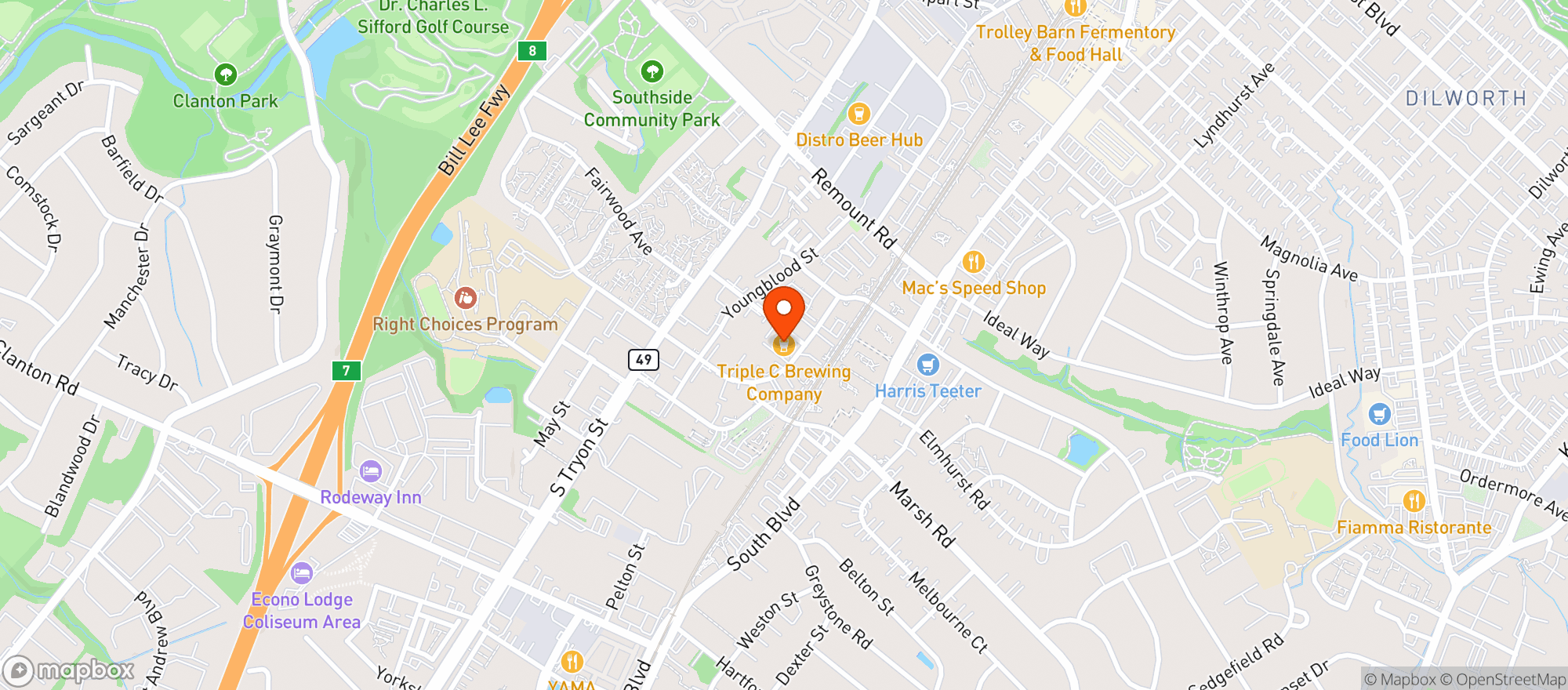Map showing Triple C Brewing Co