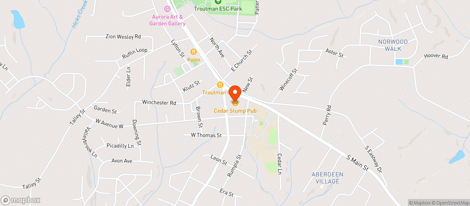 Map showing Cedar Stump Pub