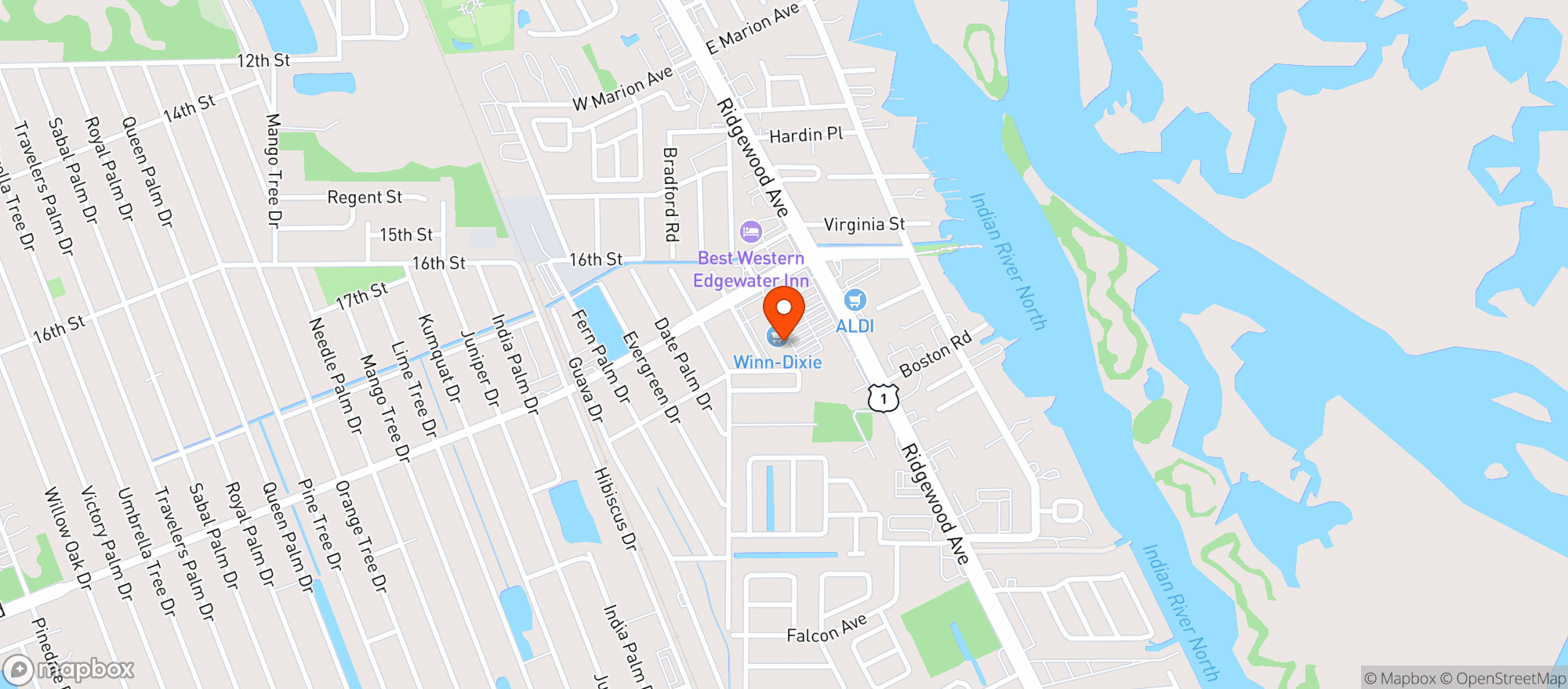 Map showing Winn Dixie Store #2203