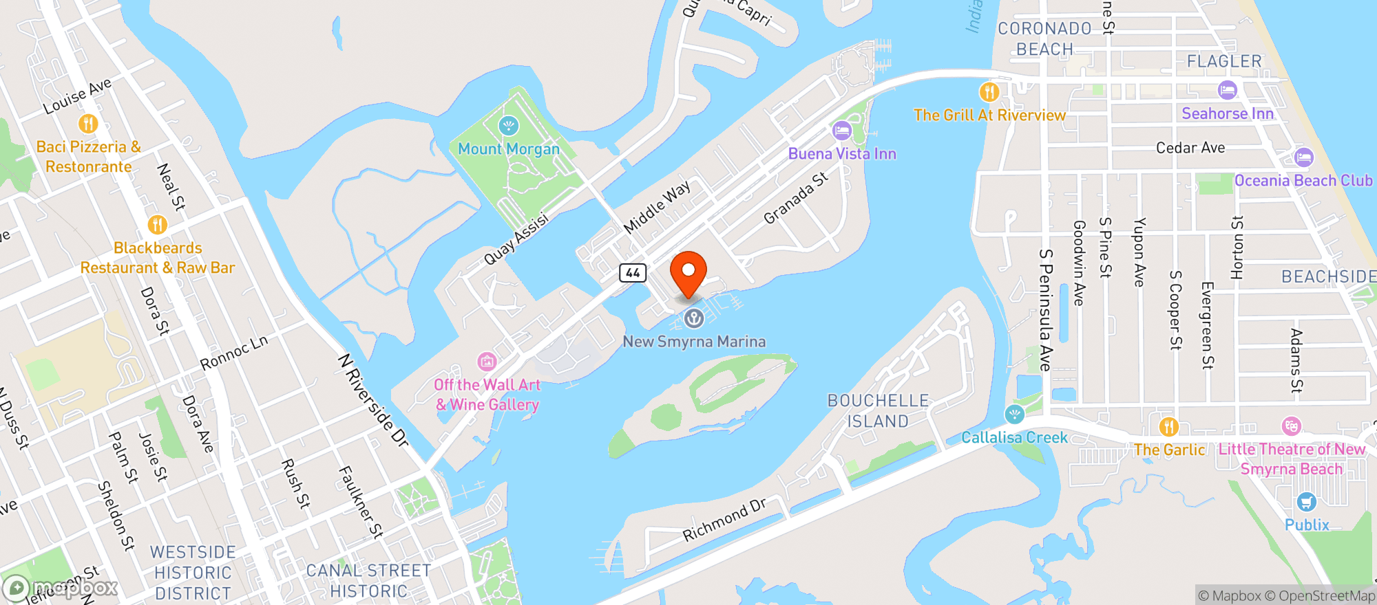 Map showing Outriggers Tiki Bar & Grill