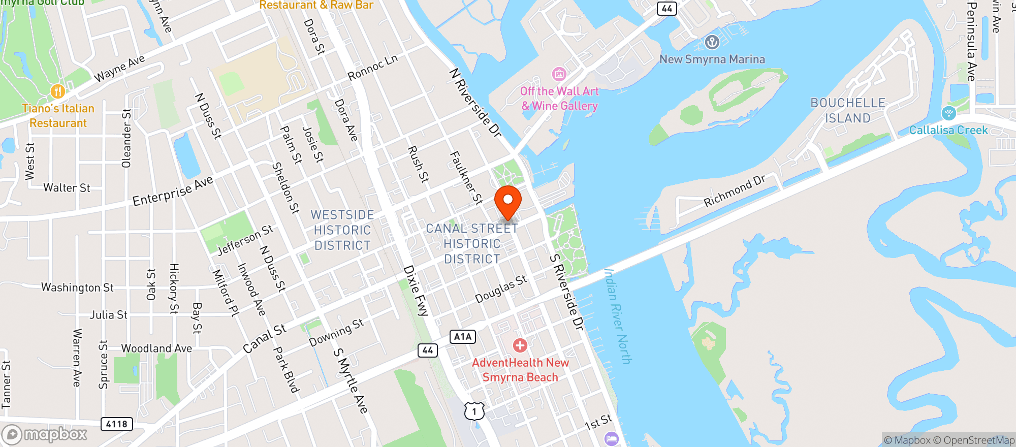 Map showing New Smyrna Beach Brewing