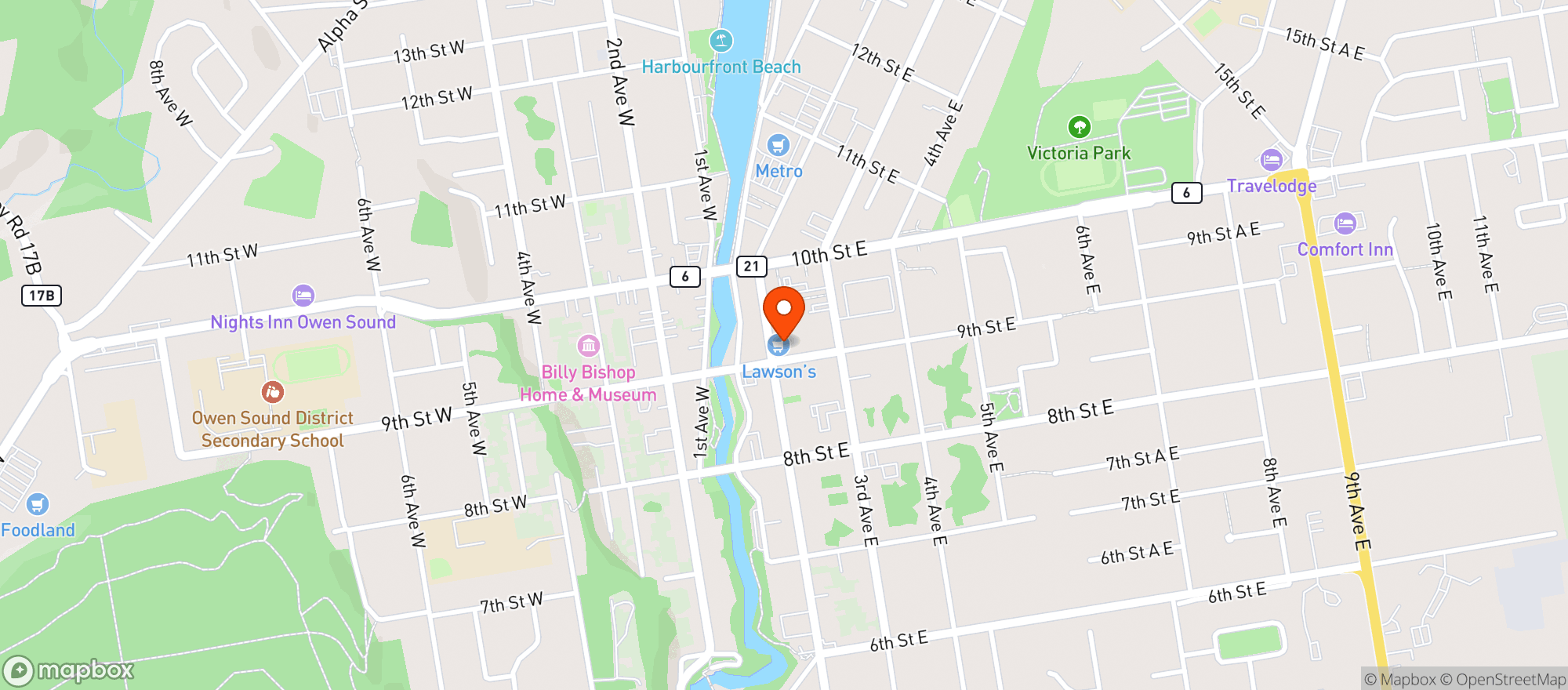 Map showing Lawson's Northern Health Foods