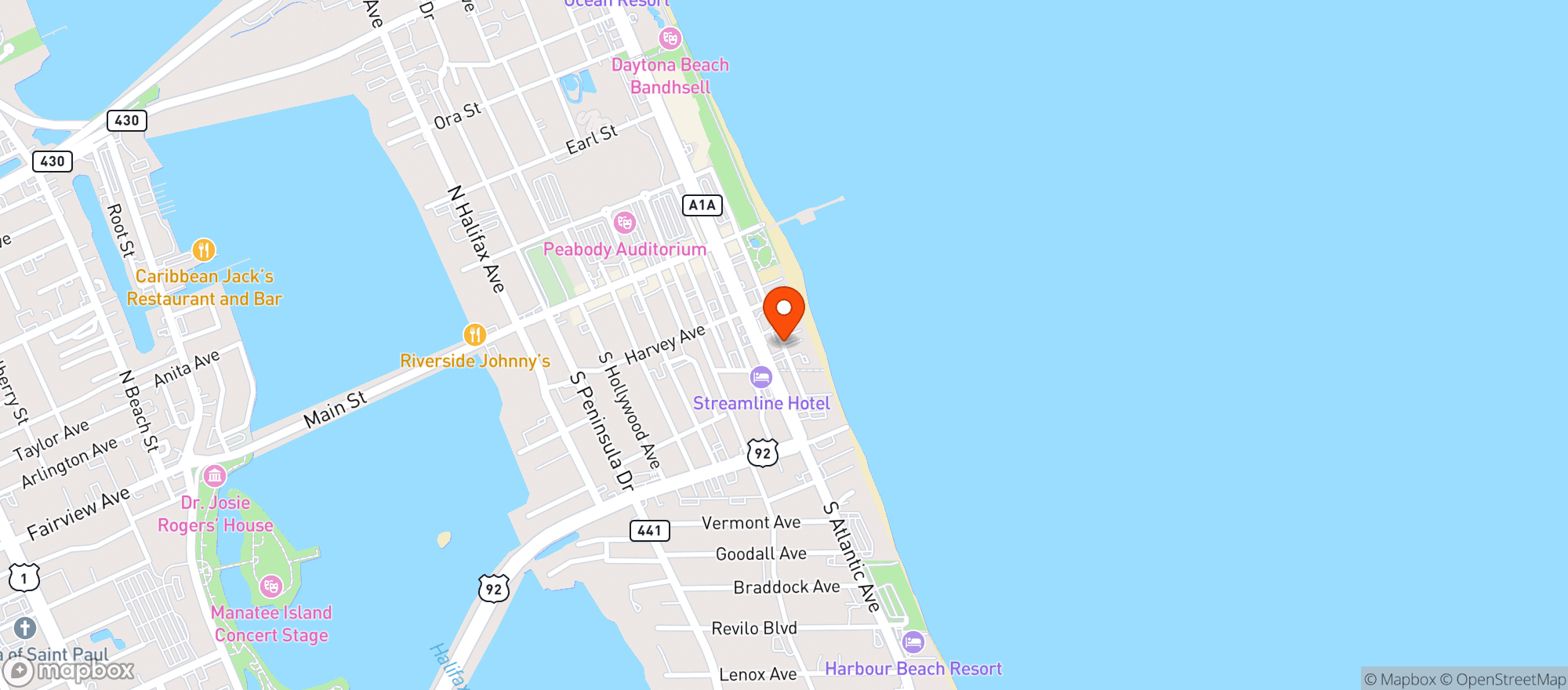 Map showing Ocean Deck Restaurant