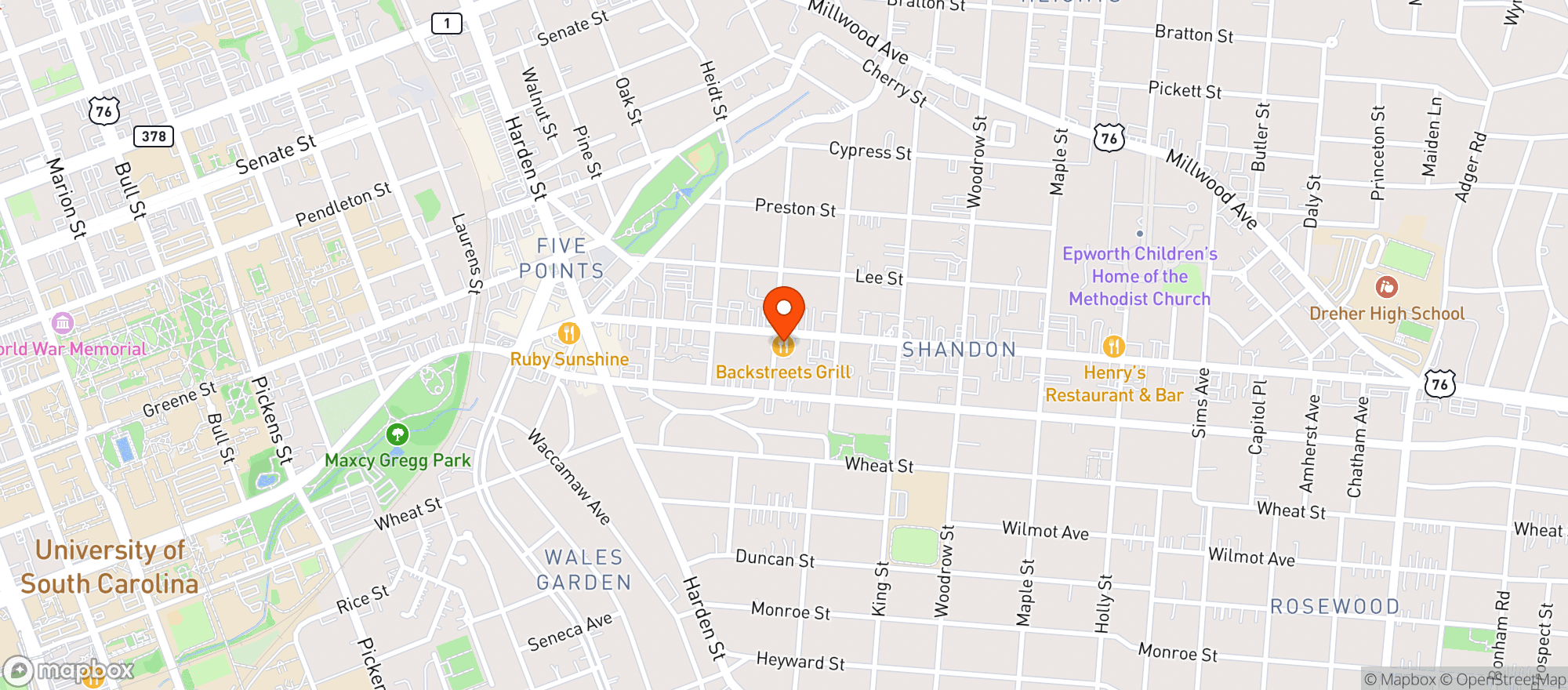 Map showing Backstreets Grill