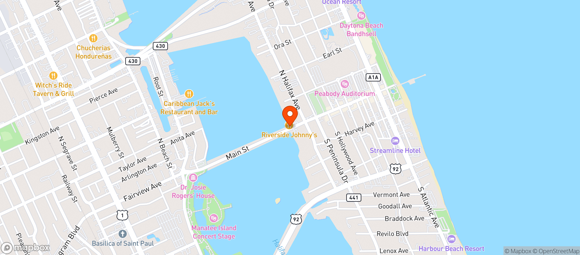 Map showing Riverside Johnnys