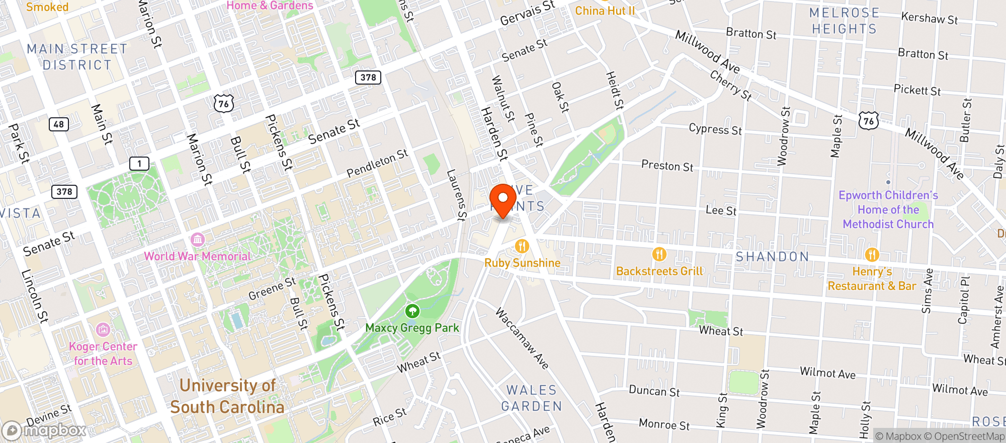 Map showing Bang Bang Pinball Lounge
