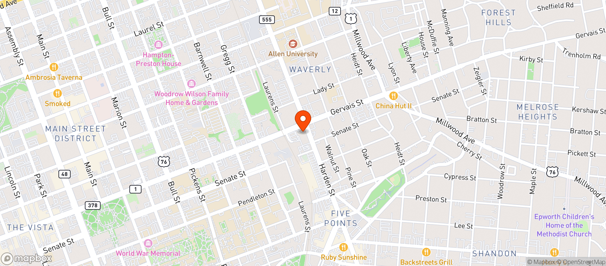 Map showing One Stop - Gervais St (cola Liq)