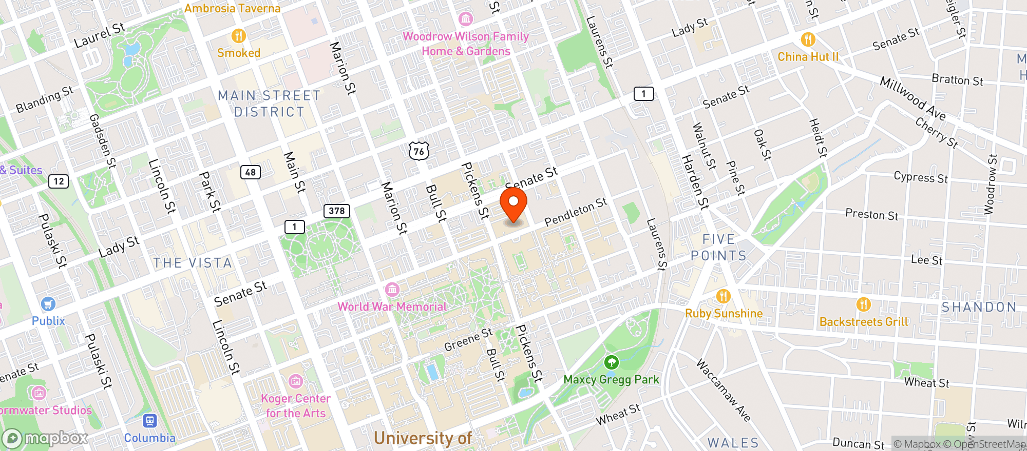 Map showing Graduate Hotel