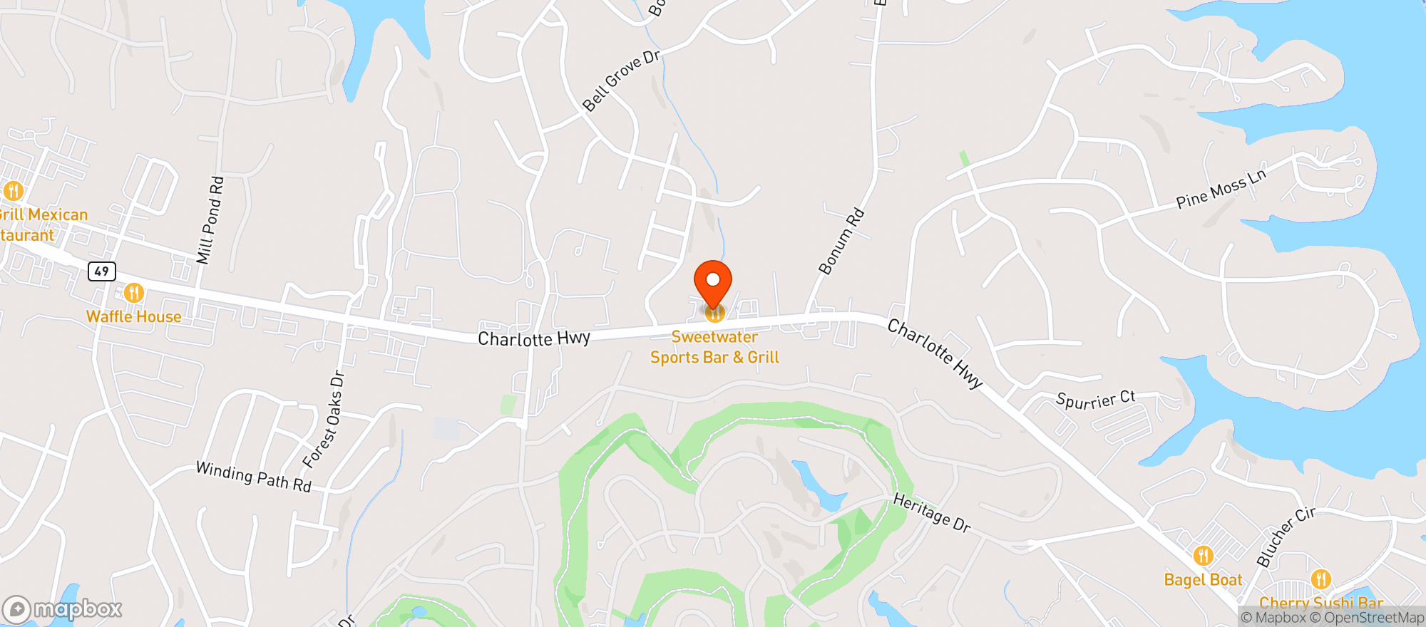 Map showing Sweetwater Sports Bar & Grill