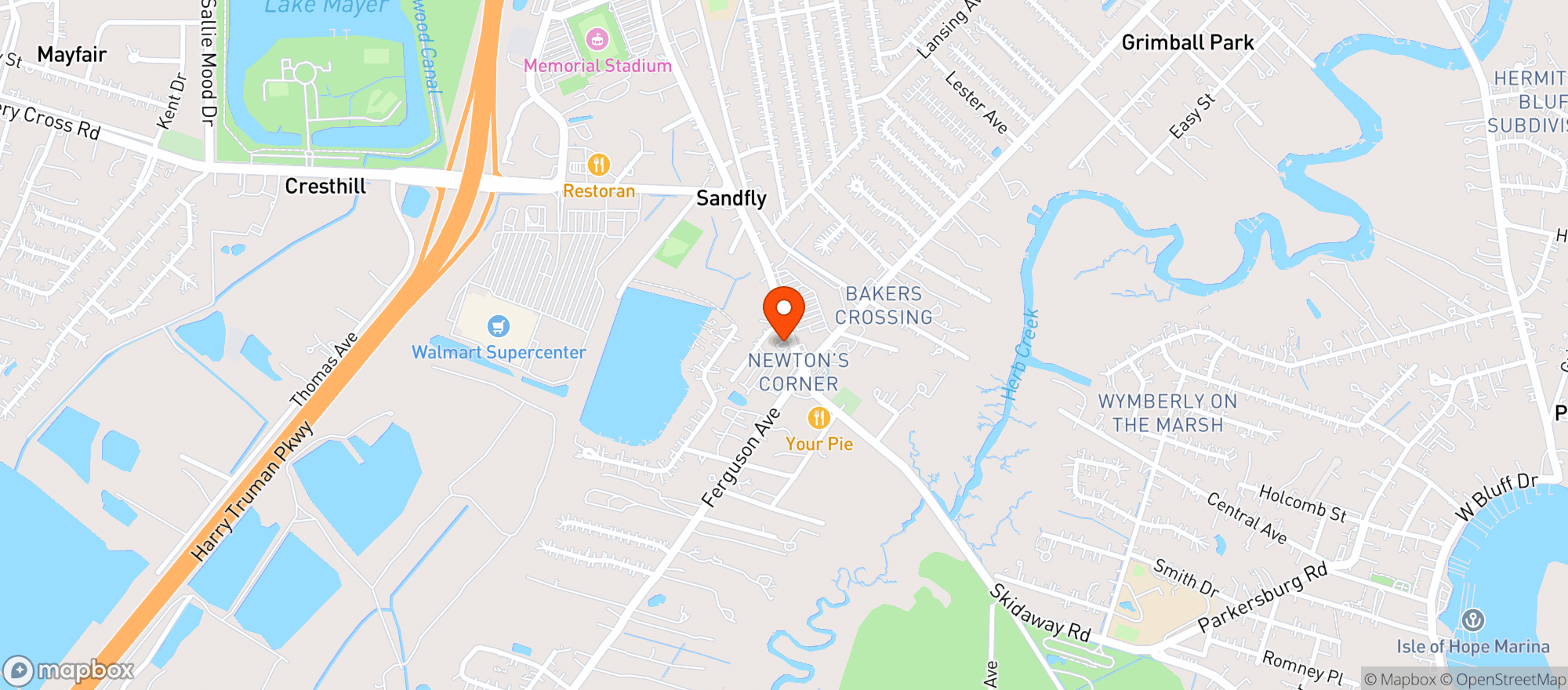 Map showing Newtons Package Shop