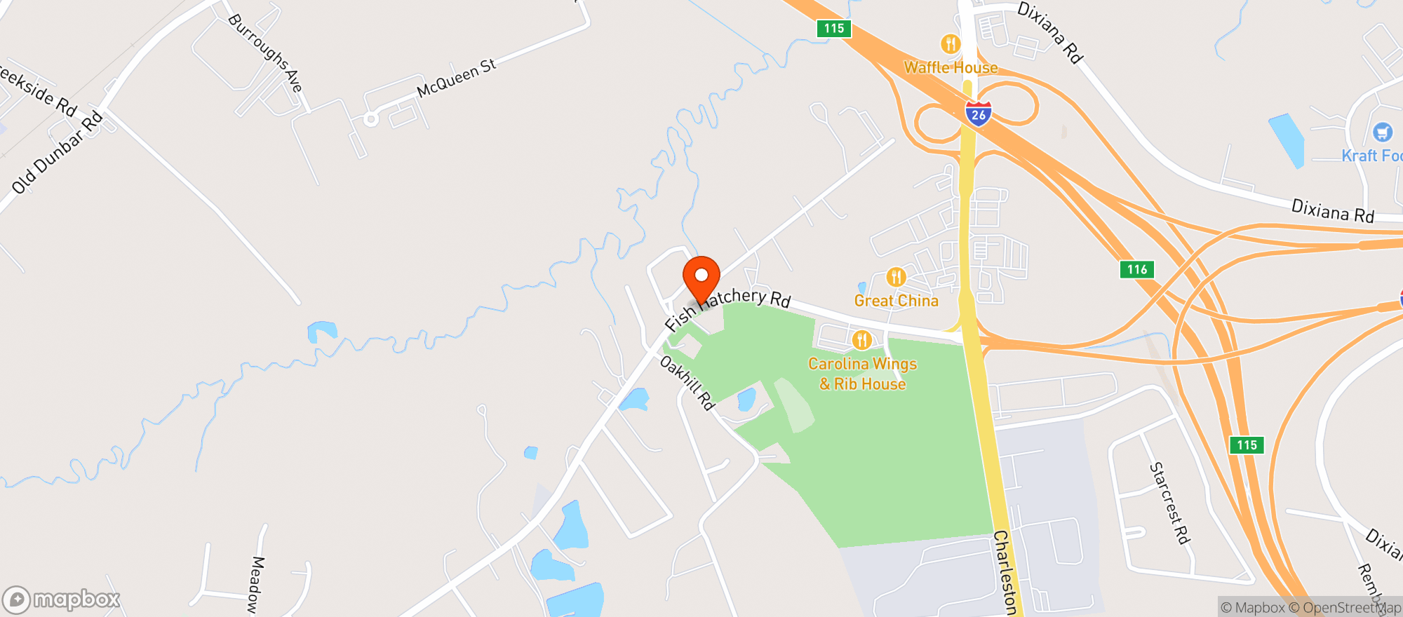 Map showing Carolina Wings & Rib House