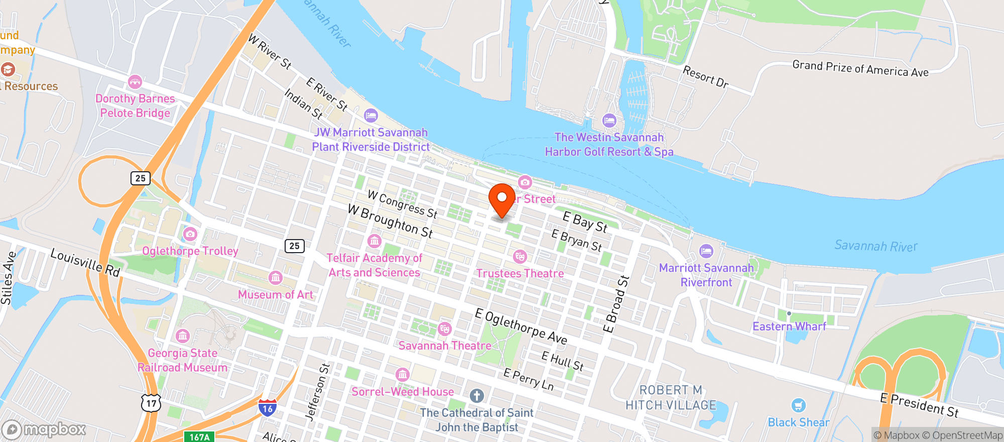 Map showing The Olde Pink House