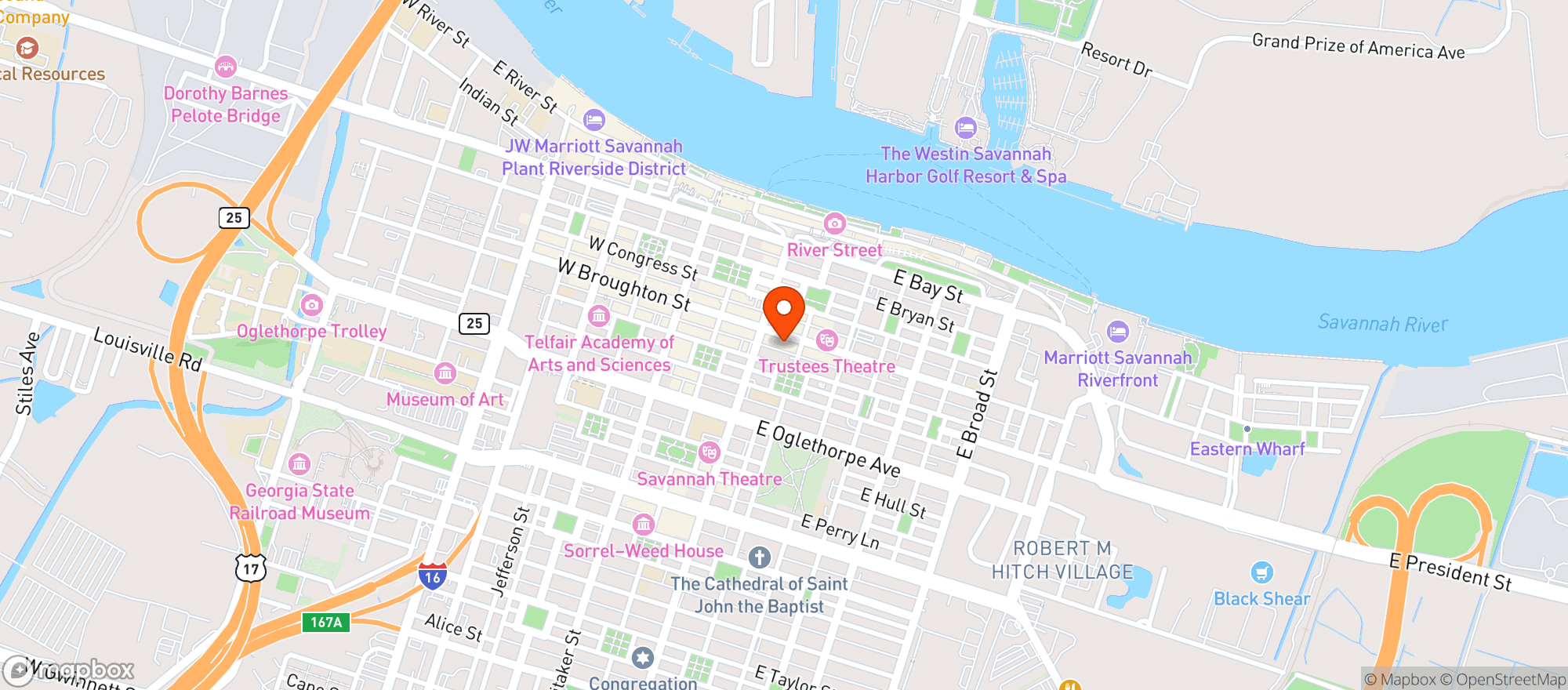 Map showing Savannah Tap House