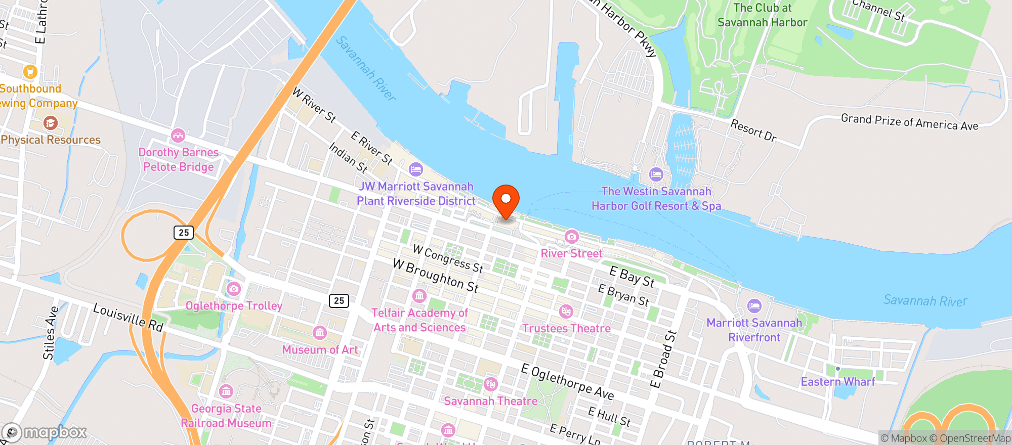 Map showing Hyatt Regency Savannah